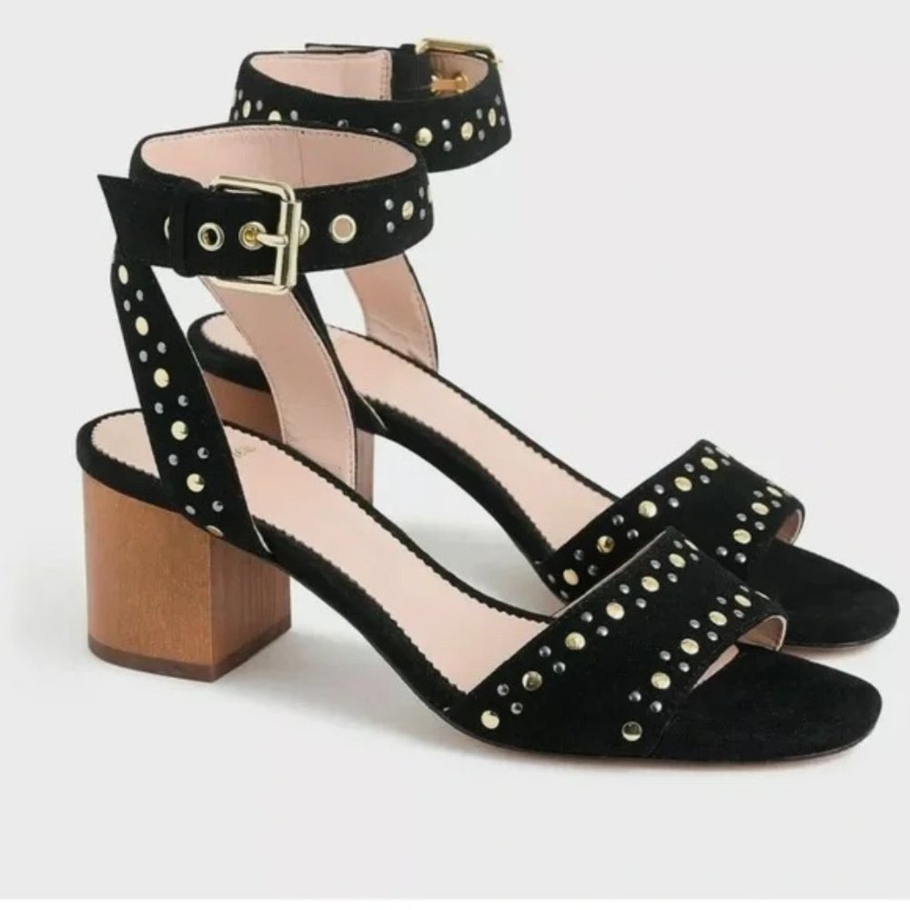 J. Crew Penny Studded Suede Black Block Heel Sandals - Size 10